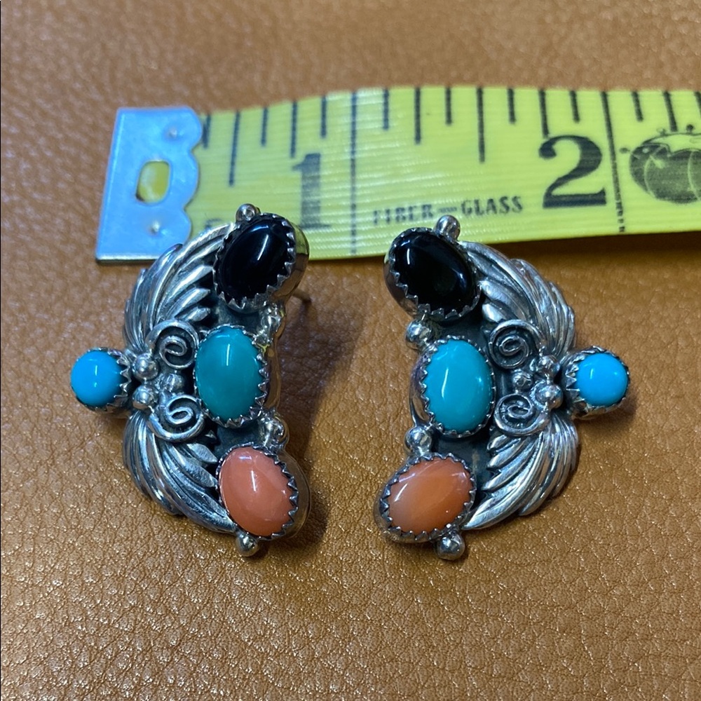 Vintage signed sterling Silver and Multicolor Stone Earrings
